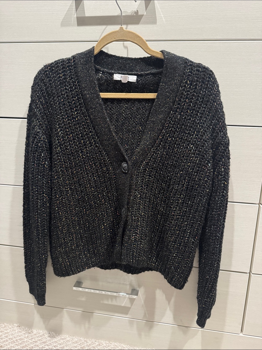 BB Dakota Black Metallic Knit V-Neck Cardigan